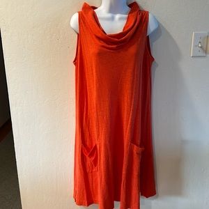 Eileen Fisher mock neck sleeveless dress size S/P, orange. Pockets in front